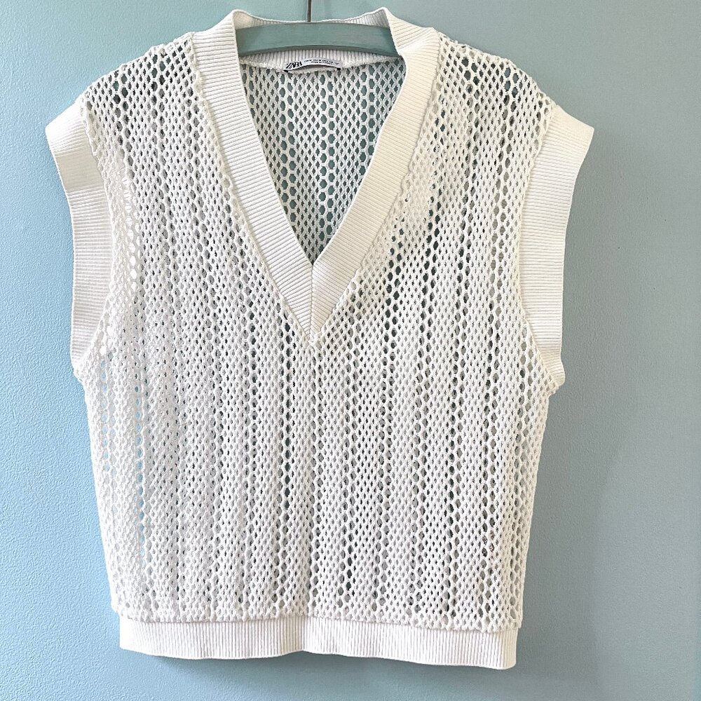 ZARA pure white open-work vest